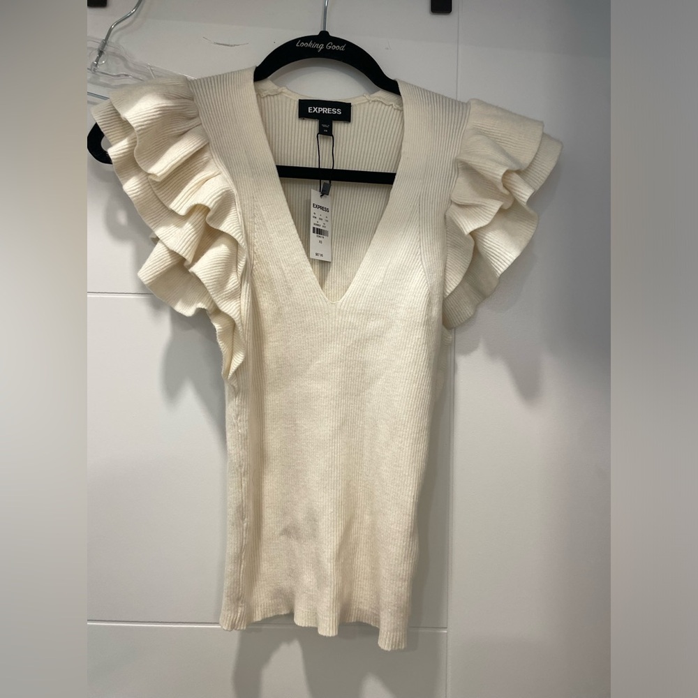 Express Ruffle Sleeve V Neck Blouse
